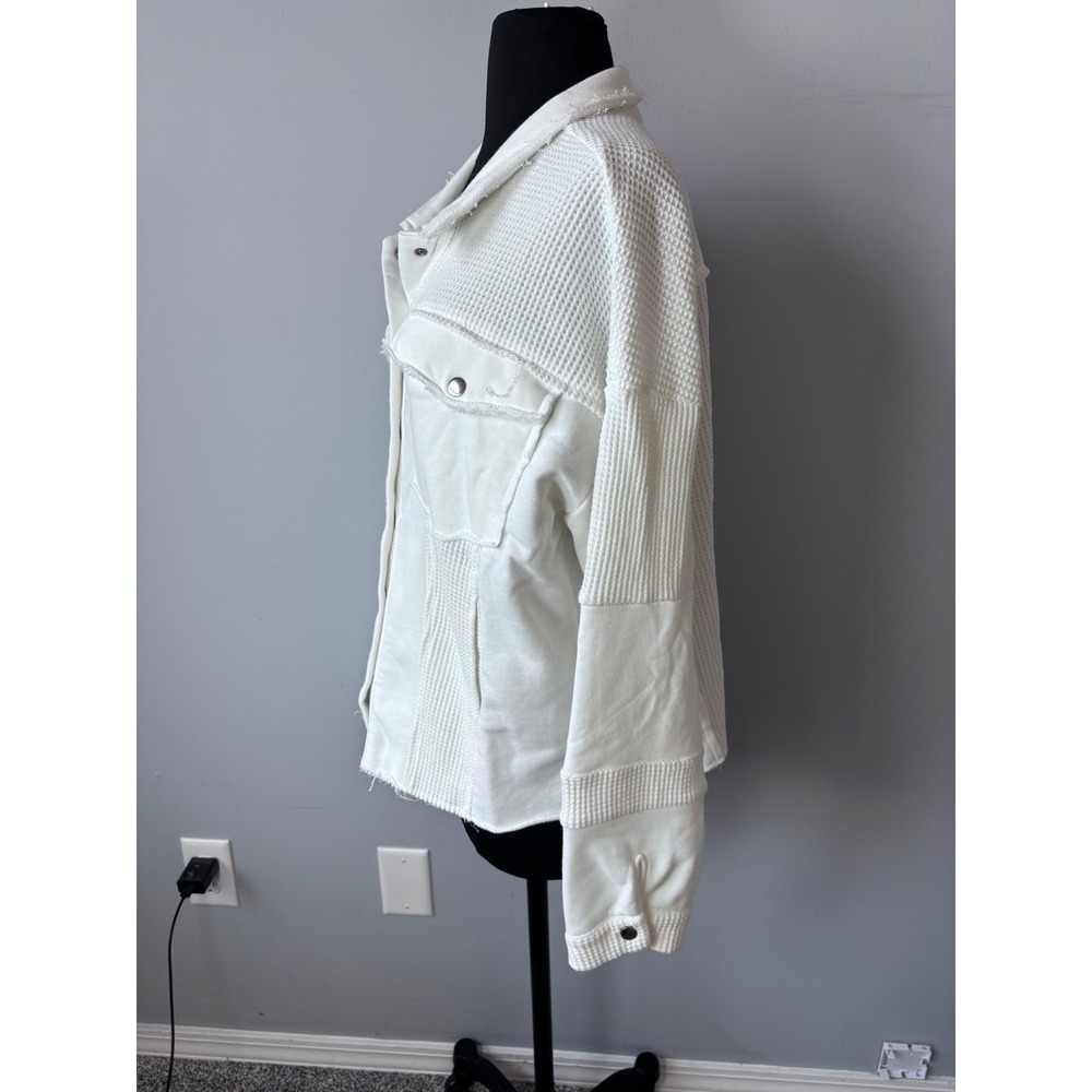 Pol White Waffle Knit Patchwork Button Up Shirt J… - image 3